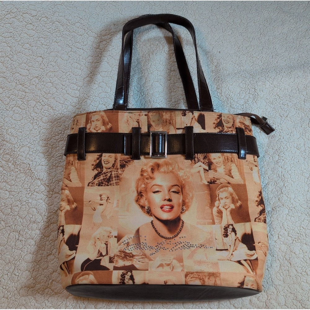 Vintage Y2K Marilyn Monroe Photo Collage Tote Bag Shoulder Purse Rhinestone
